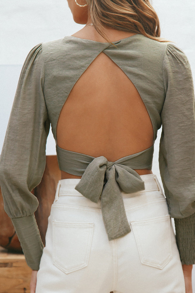 Unknown Woman Crop Top Khaki-Seaa Fashion