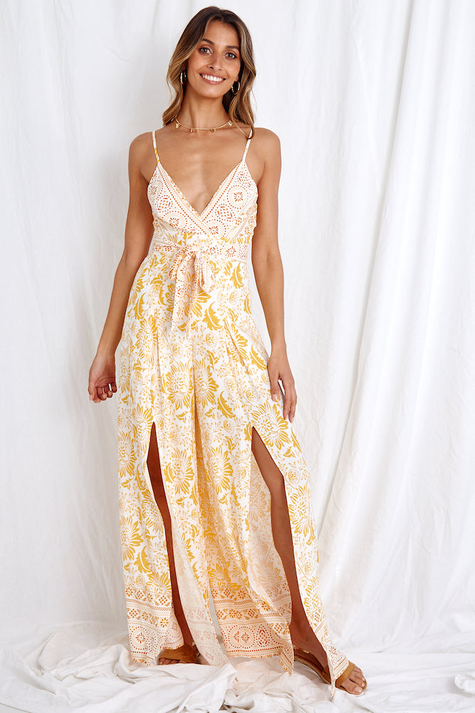 Travel Happy Jumpsuit Yellow-Seaa Fashion