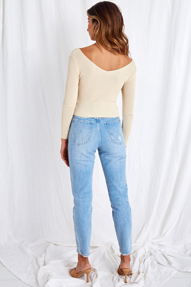 Be Strong Knit Top Beige-Seaa Fashion