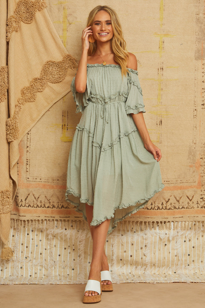 Bailow Midi Dress Olive-Seaa Fashion