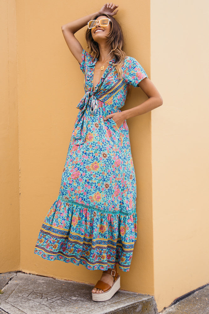 Windmill Way Maxi Dress Aqua-Seaa Fashion