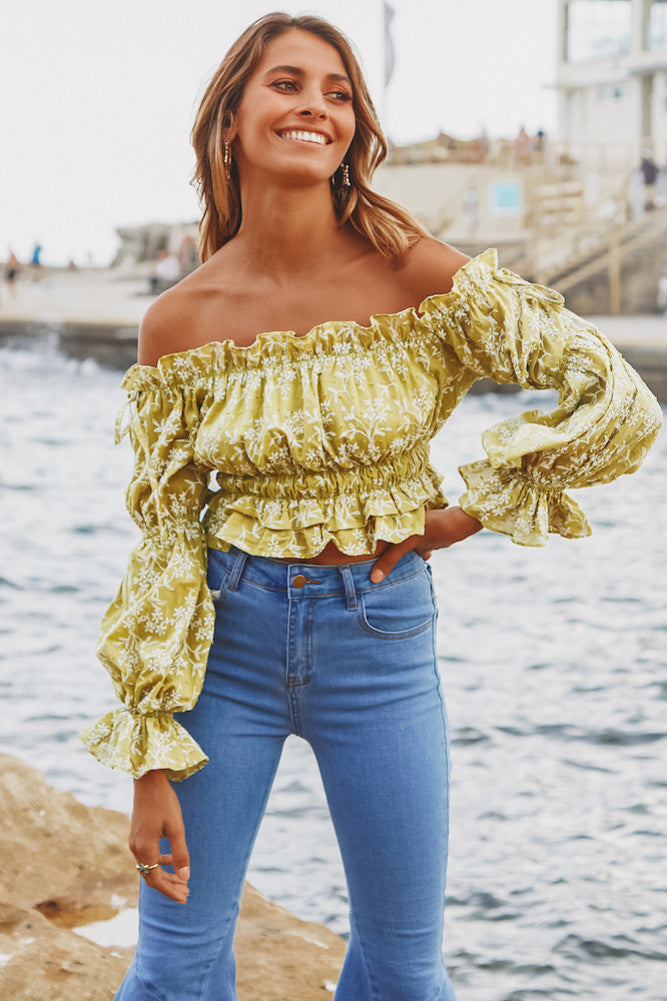 Houses At Auvers Crop Top Lime-Seaa Fashion