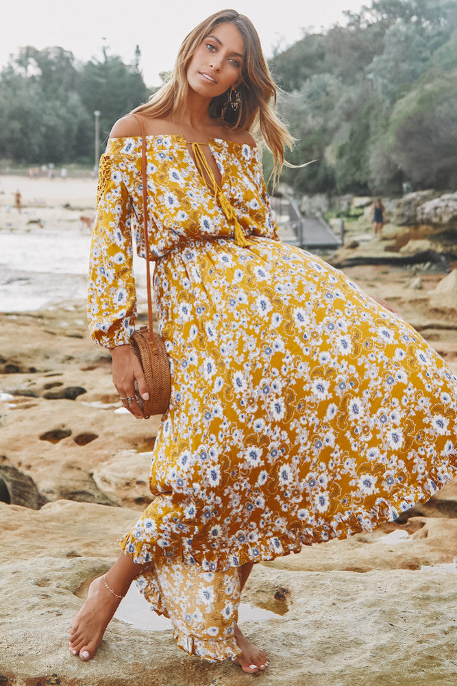 What The Water Gave Me Maxi Dress Mustard-Seaa Fashion