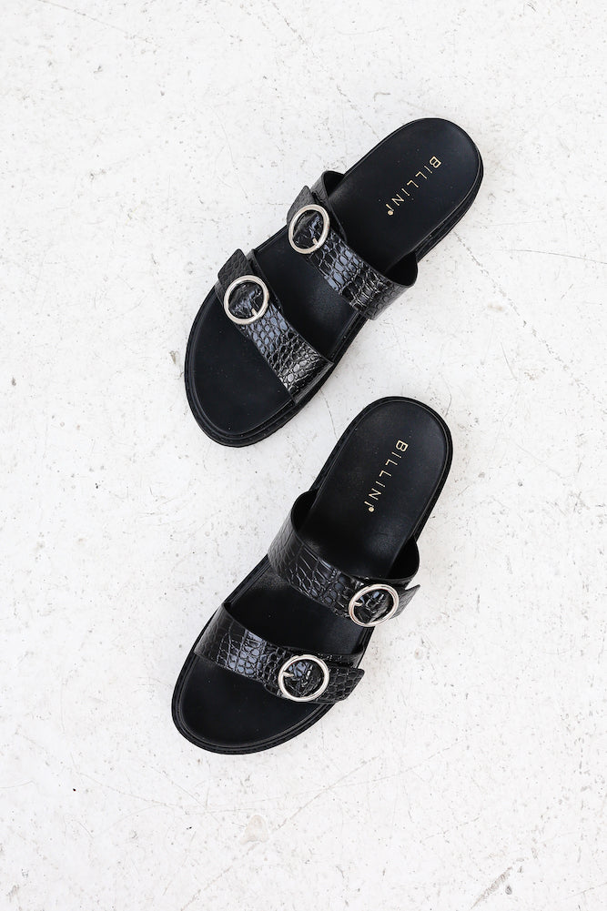 BILLINI Ziba Slides Black Croc-Seaa Fashion