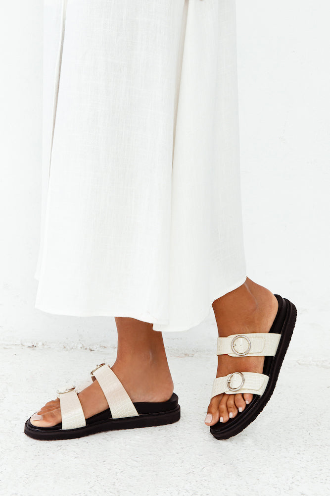 BILLINI Ziba Slides White Clay Croc-Seaa Fashion