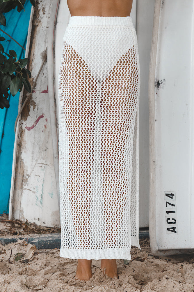 Back Beach Crochet Maxi Skirt White-Seaa Fashion