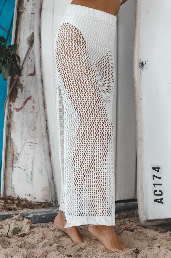 Back Beach Crochet Maxi Skirt White-Seaa Fashion
