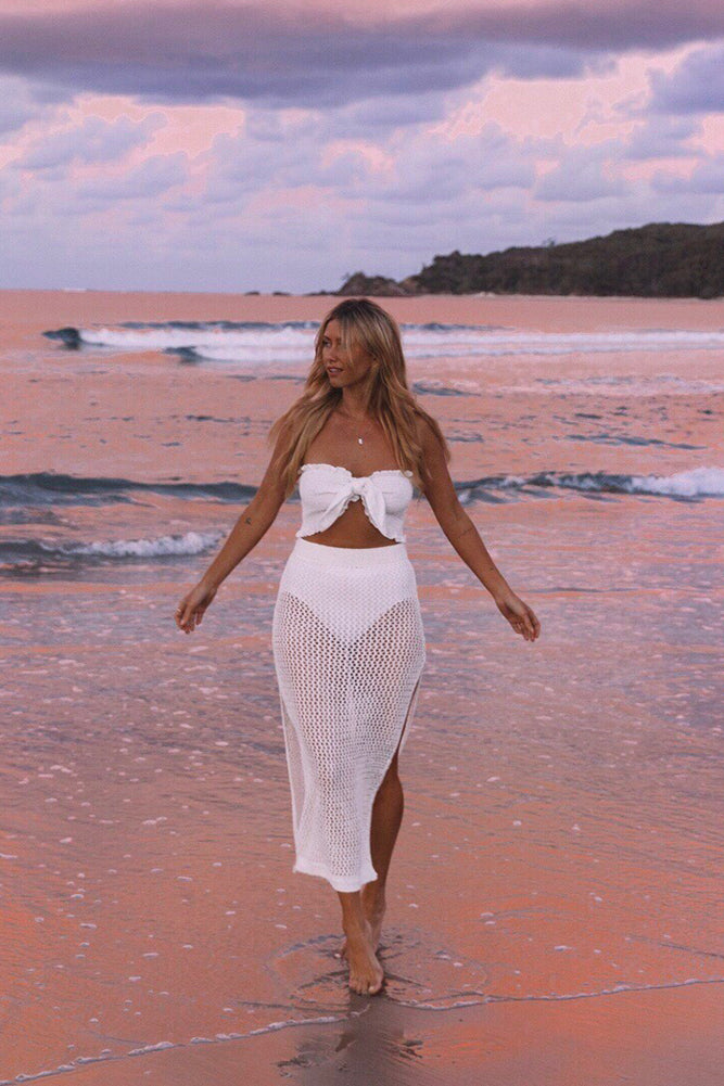 Back Beach Crochet Maxi Skirt White-Seaa Fashion