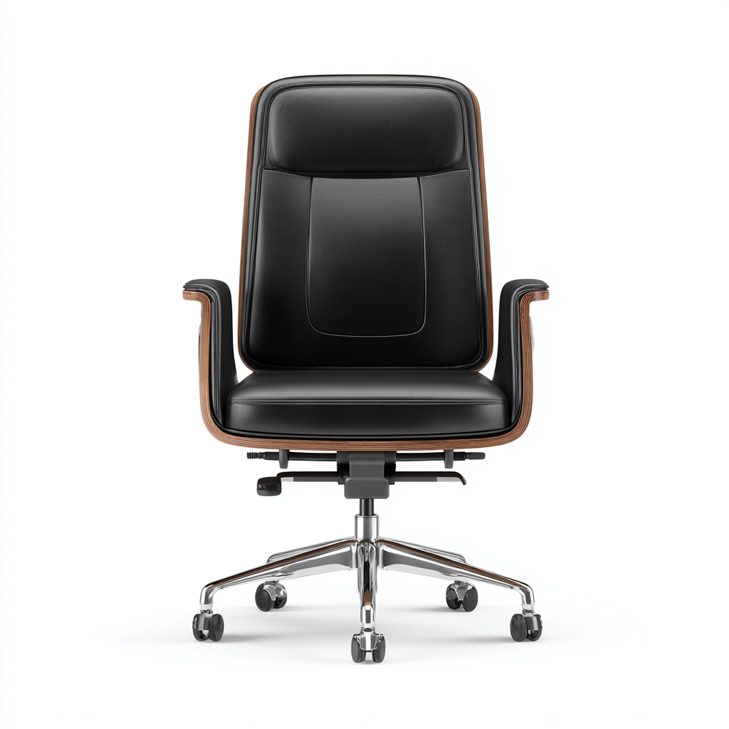 Bürostuhl - Leder-Holz - 66x68x108 cm - Schwarz-Braun - Modernes Design-Shelterovae