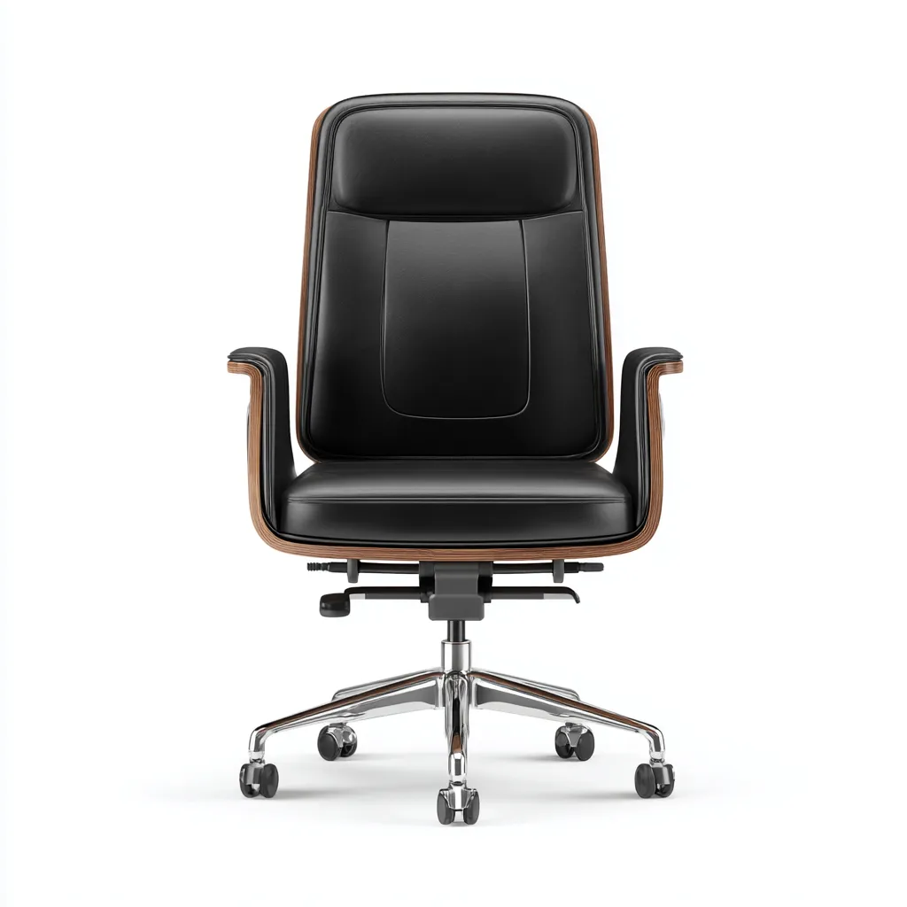 Bürostuhl - Leder-Holz - 66x68x108 cm - Schwarz-Braun - Modernes Design-Shelterovae