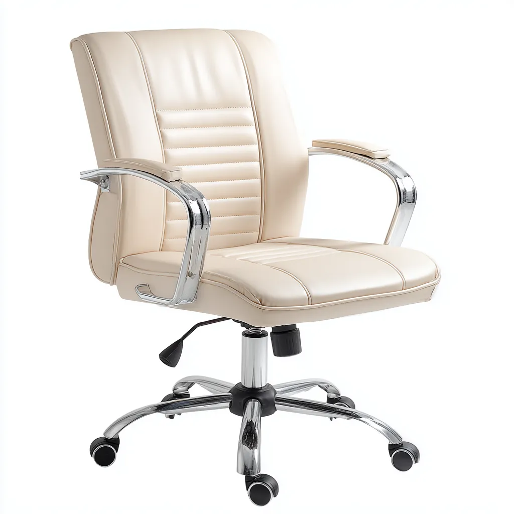 Bürostuhl - Leder-Metall - 64x65x96 cm - Beige-Chrom - Klassisches Design-Shelterovae