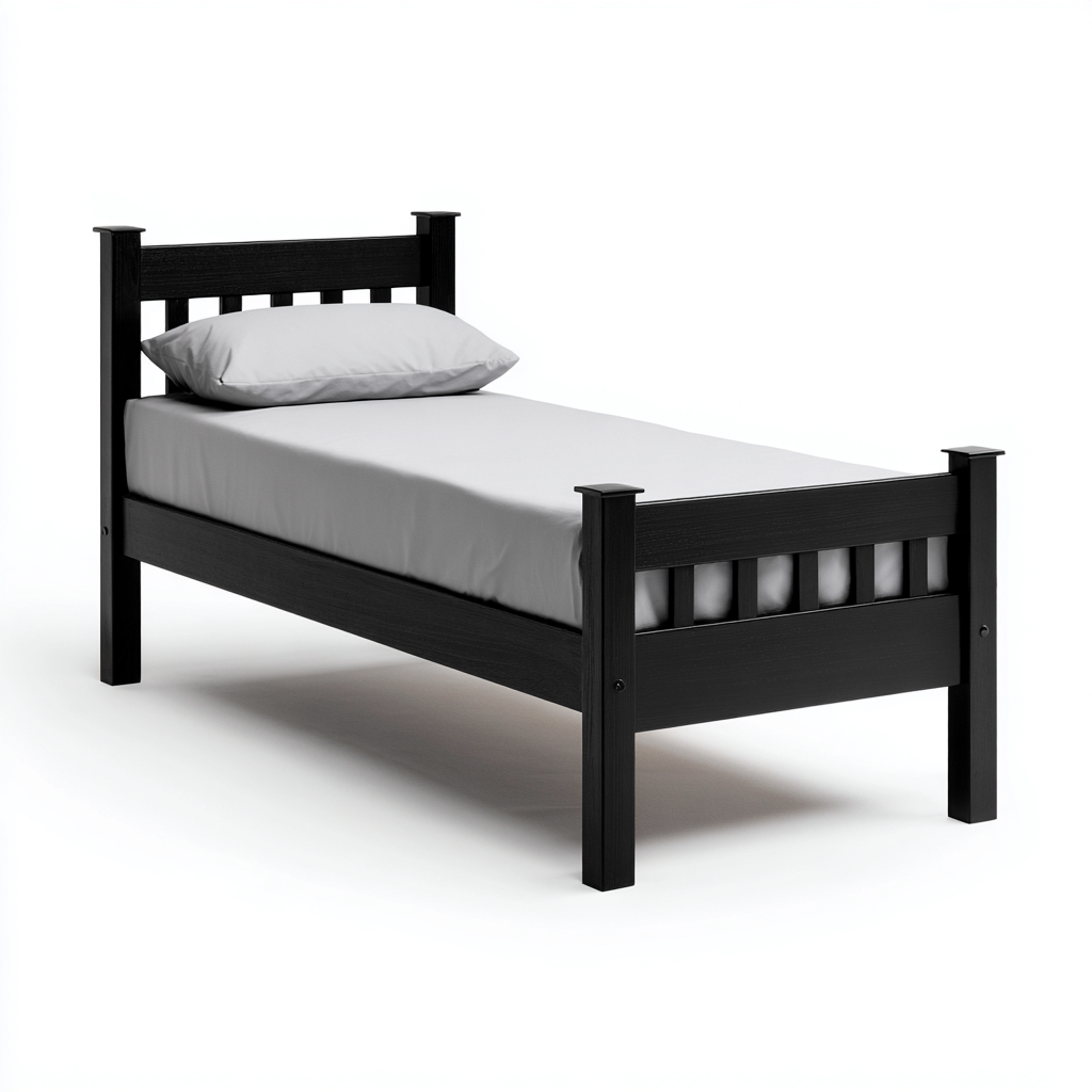 Einzelbett - Massivholz - 200x90x85 cm - Schwarz - Modernes Design für Schlafzimmer-Shelterovae