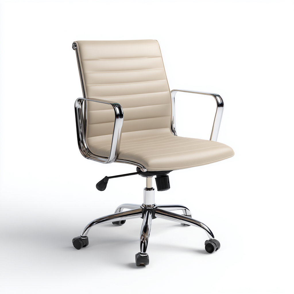 Bürostuhl - Leder-Metall - 63x64x94 cm - Beige-Chrom - Modernes Design-Shelterovae