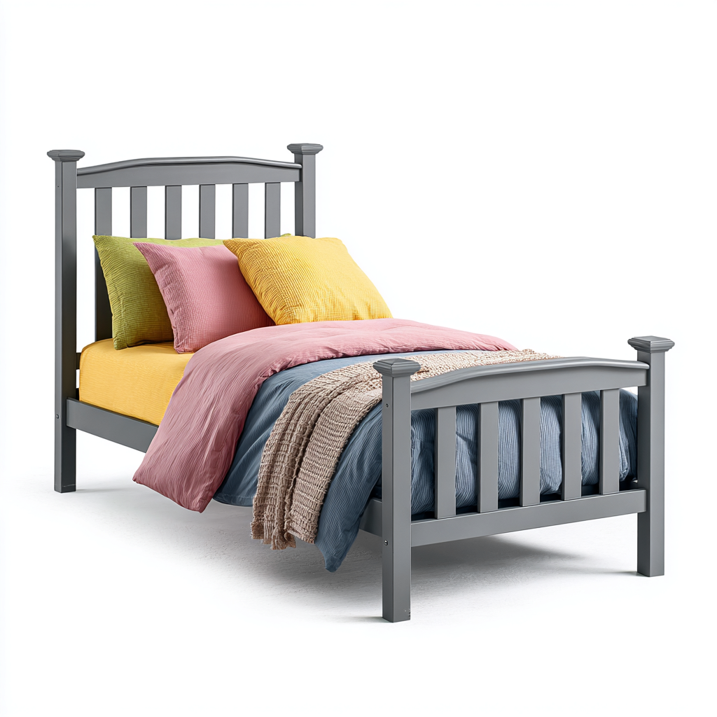 Einzelbett - Massivholz-Kiefer - 200x100x95 cm - Grau - Klassisches Bogendesign für Schlafzimmer-Shelterovae