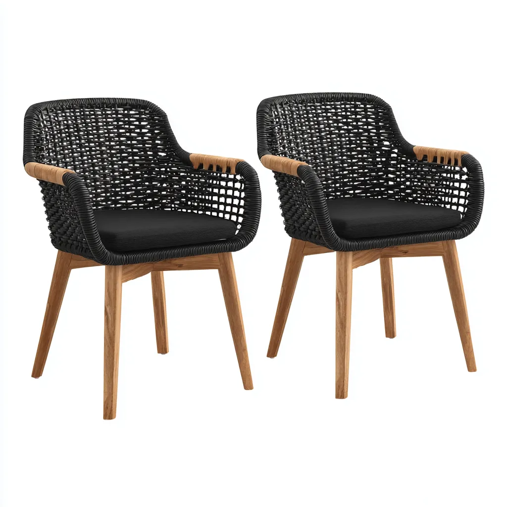 Gartenstuhl - Rattan-Holz-Stoff - 61x60x83 cm - Schwarz-Natur - Modernes Design-Shelterovae