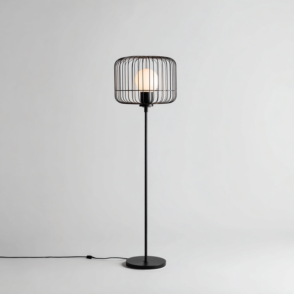 Stehlampe-Metall-30x30x155 cm-Schwarz-Modernes Design mit Drahtschirm-Shelterovae