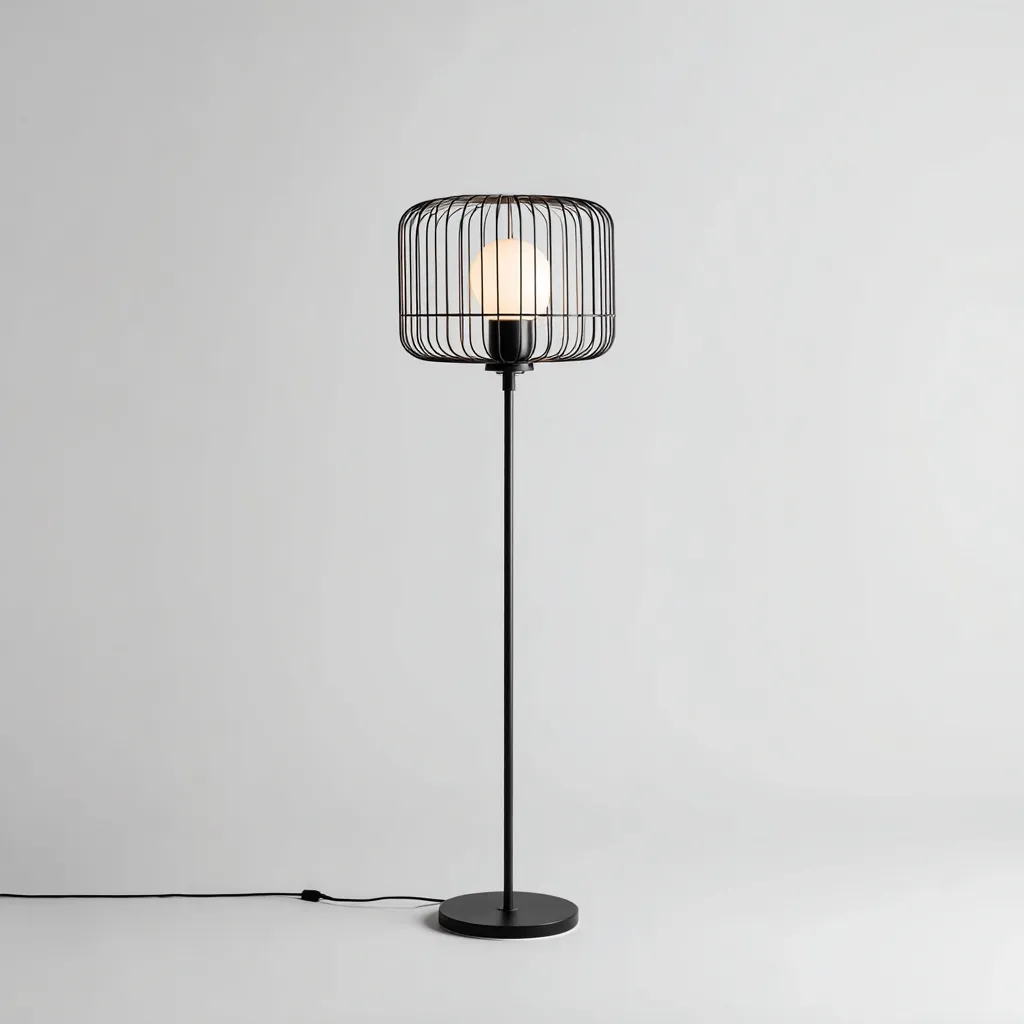 Stehlampe-Metall-30x30x155 cm-Schwarz-Modernes Design mit Drahtschirm-Shelterovae