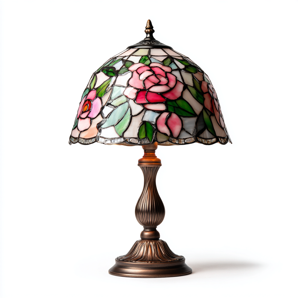 Tischlampe-Glas-Metall-36x36x58 cm-Braun-Tiffany Stil-Shelterovae