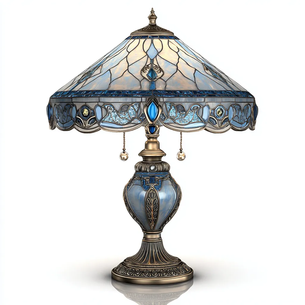 Tischlampe-Glas-Metall-35x35x55 cm-Blau-Tiffany Stil-Shelterovae
