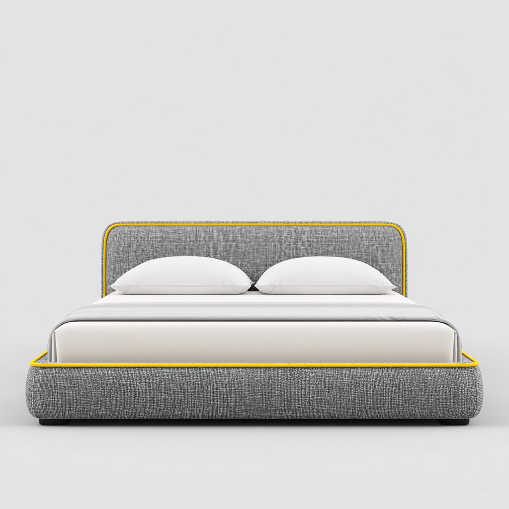 Doppelbett-Stoff-Holz-200x160x85 cm-Grau-Gelb-Kontrastnaht-Modernes Design mit Polsterkopfteil-Shelterovae