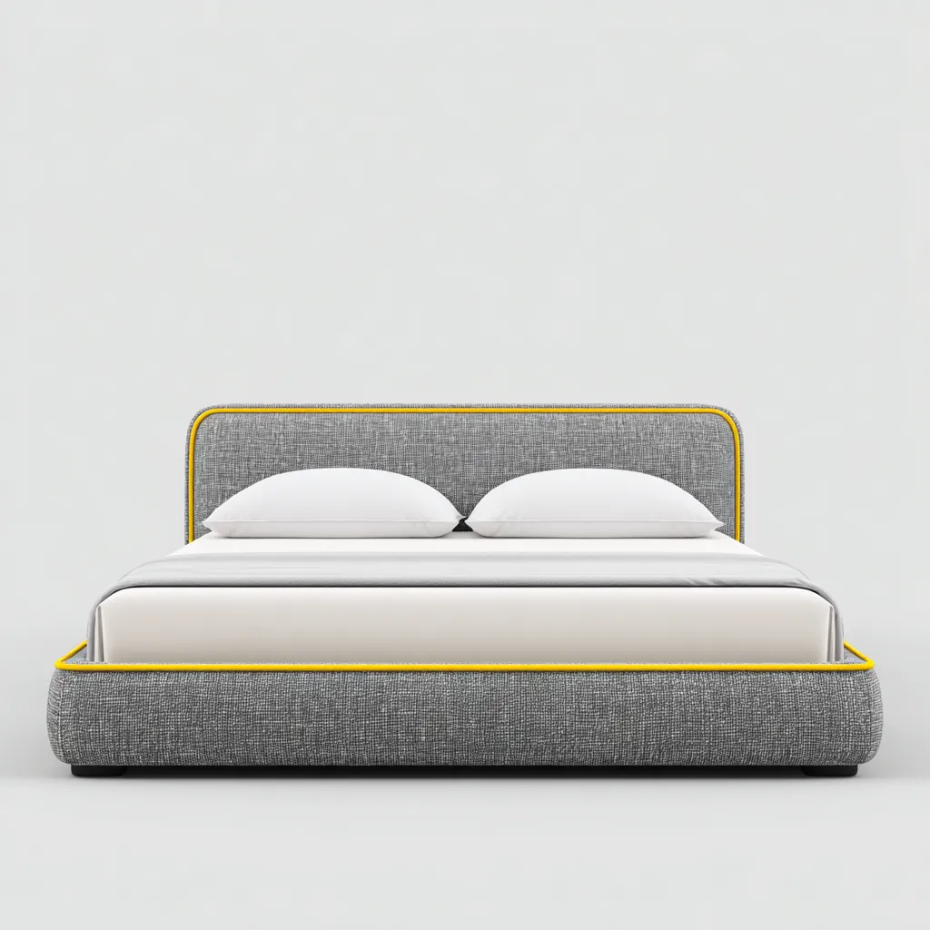 Doppelbett-Stoff-Holz-200x160x85 cm-Grau-Gelb-Kontrastnaht-Modernes Design mit Polsterkopfteil-Shelterovae