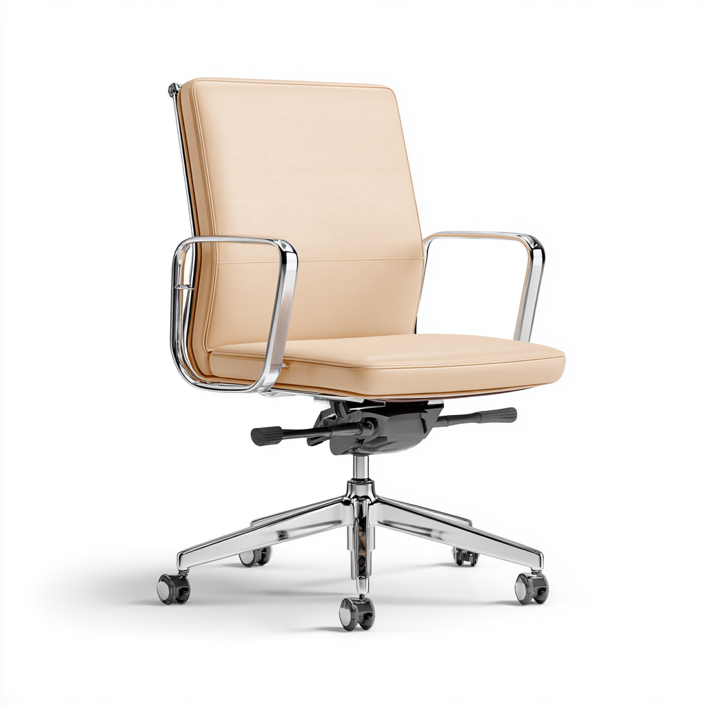 Bürostuhl - Kunstleder-Metall - 65x60x95 cm - Beige - Modernes ergonomisches Design-Shelterovae