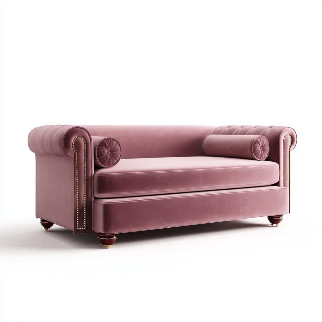 Schlafsofa-Kunstleder-200x90x85 cm-Rosé-Klassisches Chesterfield Design-Shelterovae