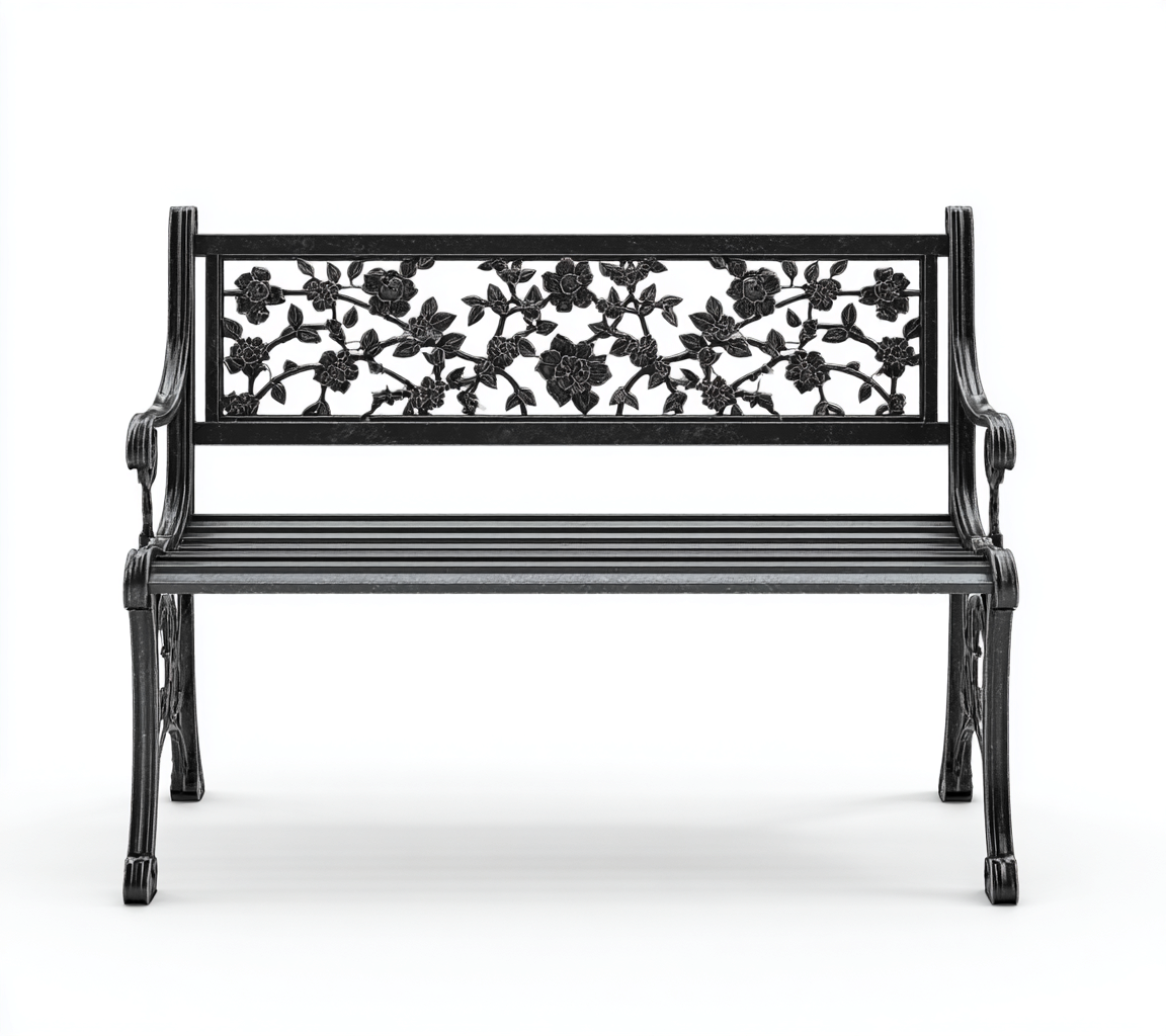 Gartenbank - Gusseisen-Stahl - 120x55x82 cm - Schwarz - Blumenornament-Design-Shelterovae