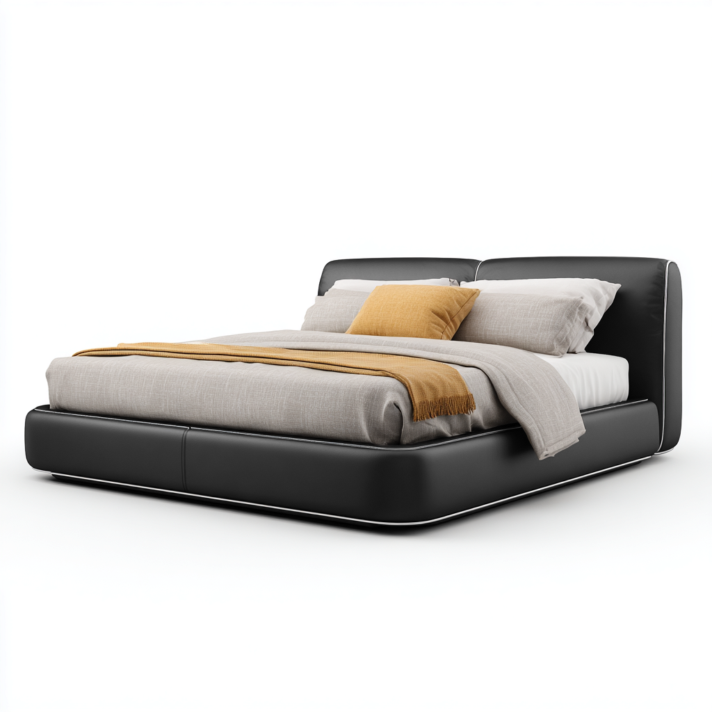 Doppelbett-Echtleder-Holz-200x180x90 cm-Schwarz-Modernes Design mit gepolstertem Kopfteil-Shelterovae