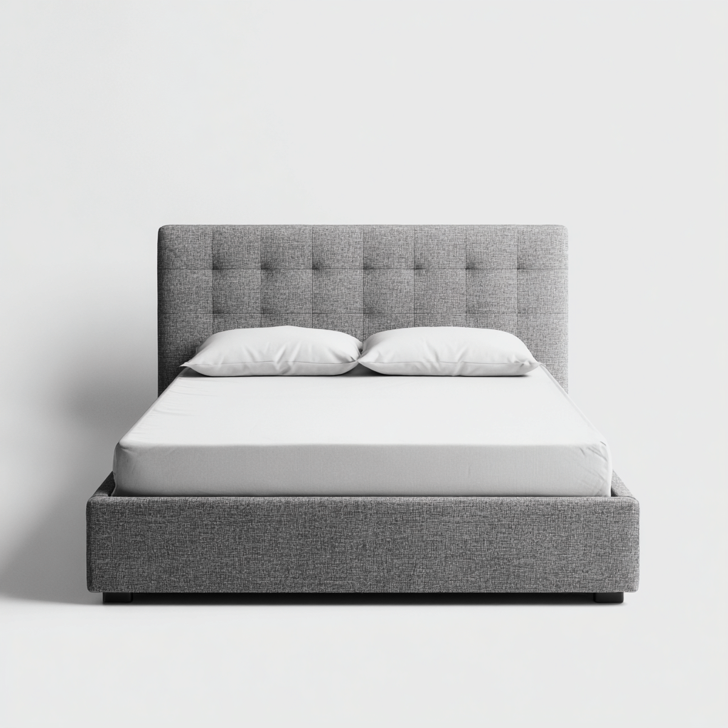 Doppelbett-Polsterstoff-200x180x110 cm-Grau-Modernes Design mit gestepptem Kopfteil-Shelterovae