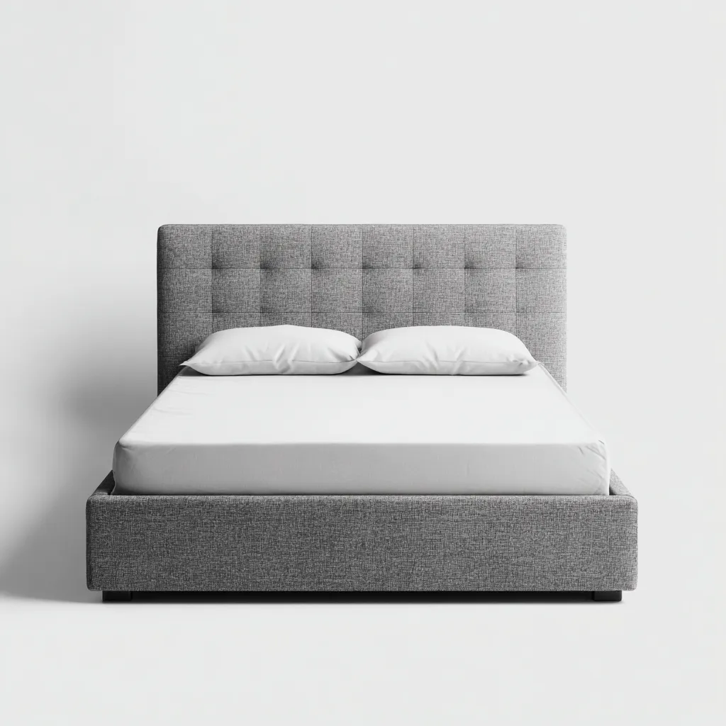 Doppelbett-Polsterstoff-200x180x110 cm-Grau-Modernes Design mit gestepptem Kopfteil-Shelterovae