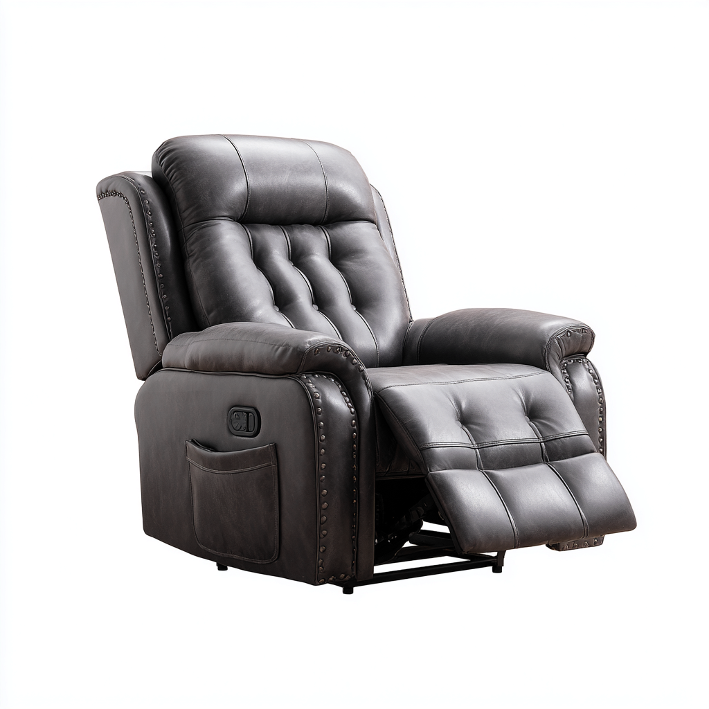 Liegesessel - Echtleder - 95x100x104 cm - Dunkelgrau - Klassisches Design mit Relaxfunktion-Shelterovae