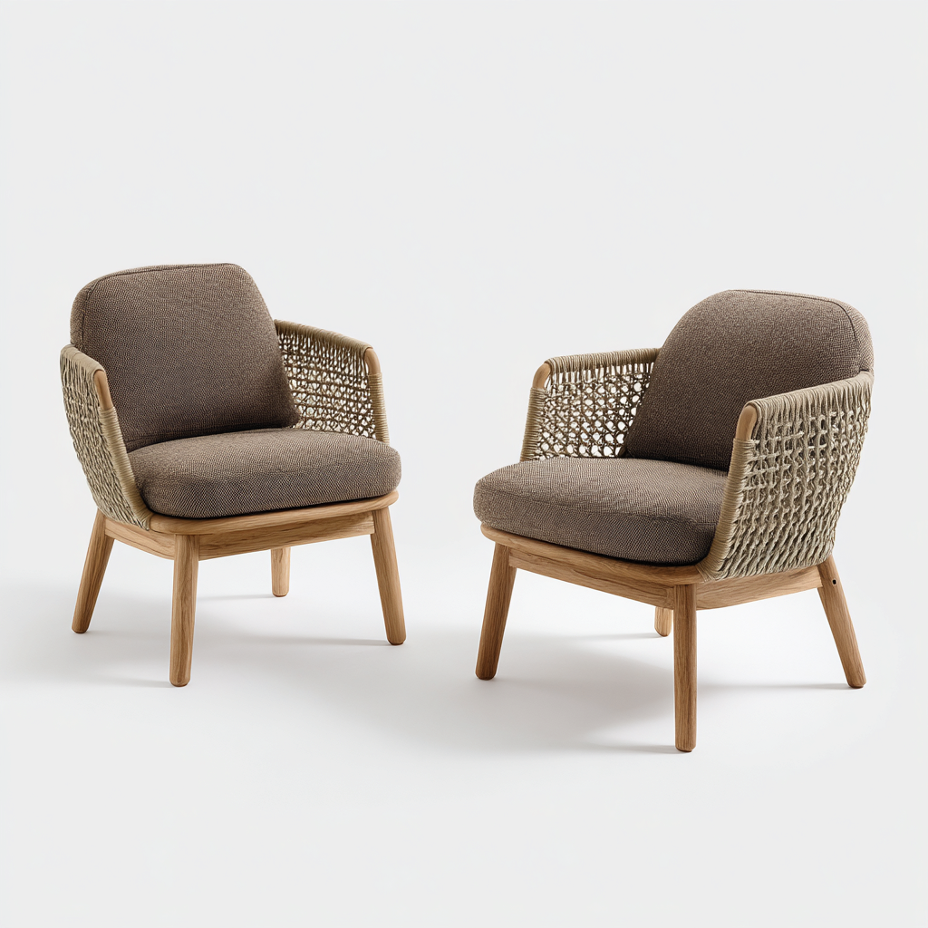 Gartenstuhl - Holz-Rattan-Stoff - 72x76x82 cm - Natur-Braun - Modernes Design-Shelterovae