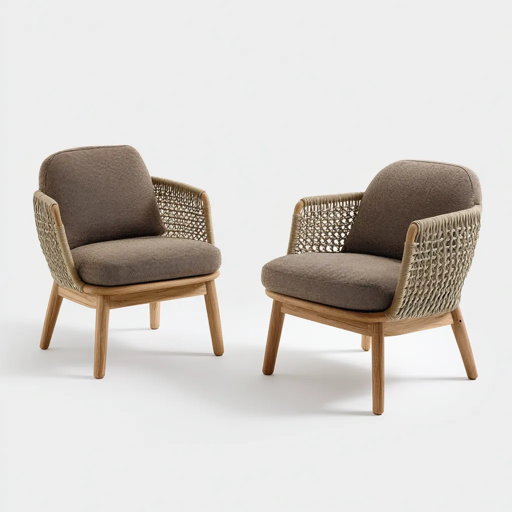 Gartenstuhl - Holz-Rattan-Stoff - 72x76x82 cm - Natur-Braun - Modernes Design-Shelterovae