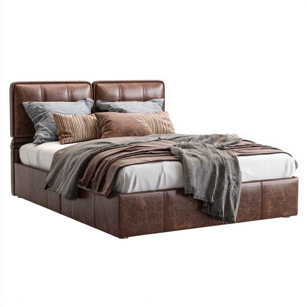 Doppelbett-Leder-Holz-200x160x100 cm-Dunkelbraun-Klassisches Design mit gepolstertem Kopfteil und Stauraum-Shelterovae