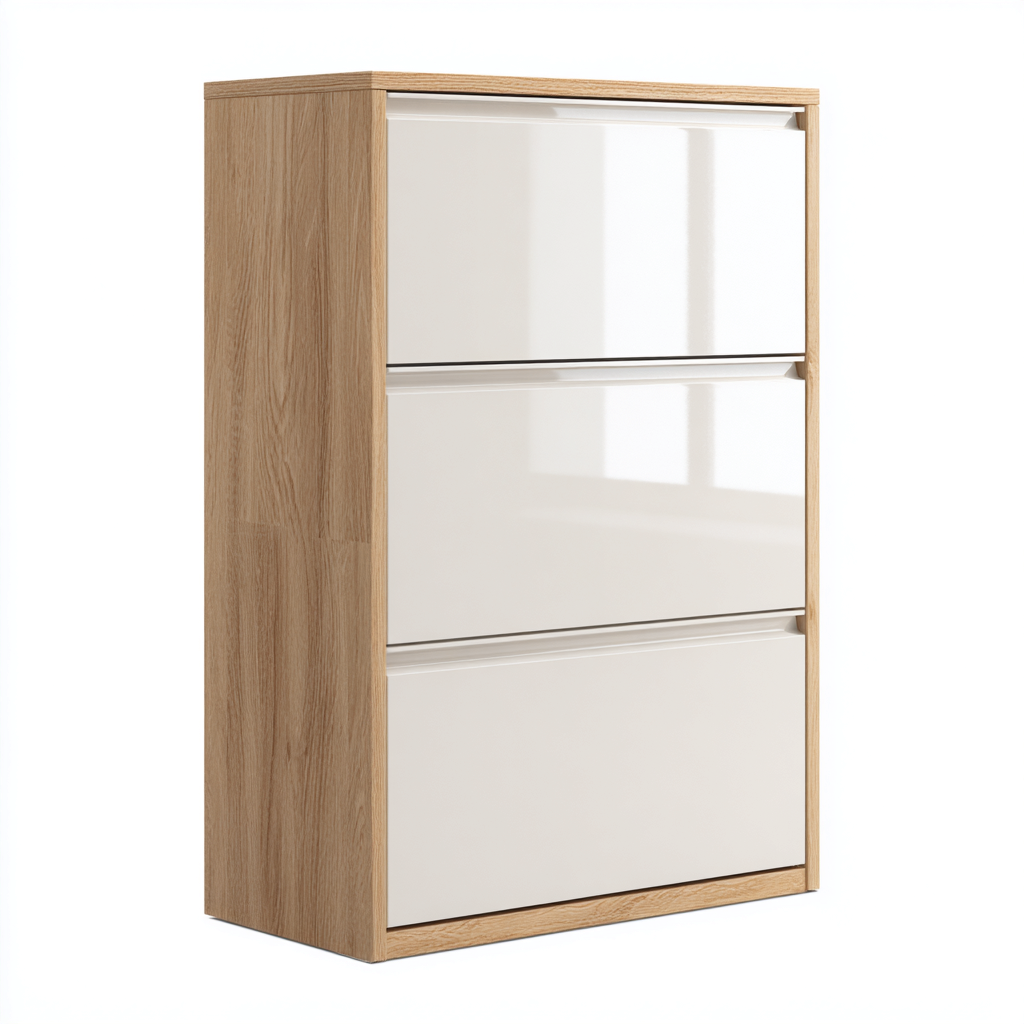 Schuhschrank - Holz - 70x25x110 cm - Weiß-Eiche - Modernes Design-Shelterovae