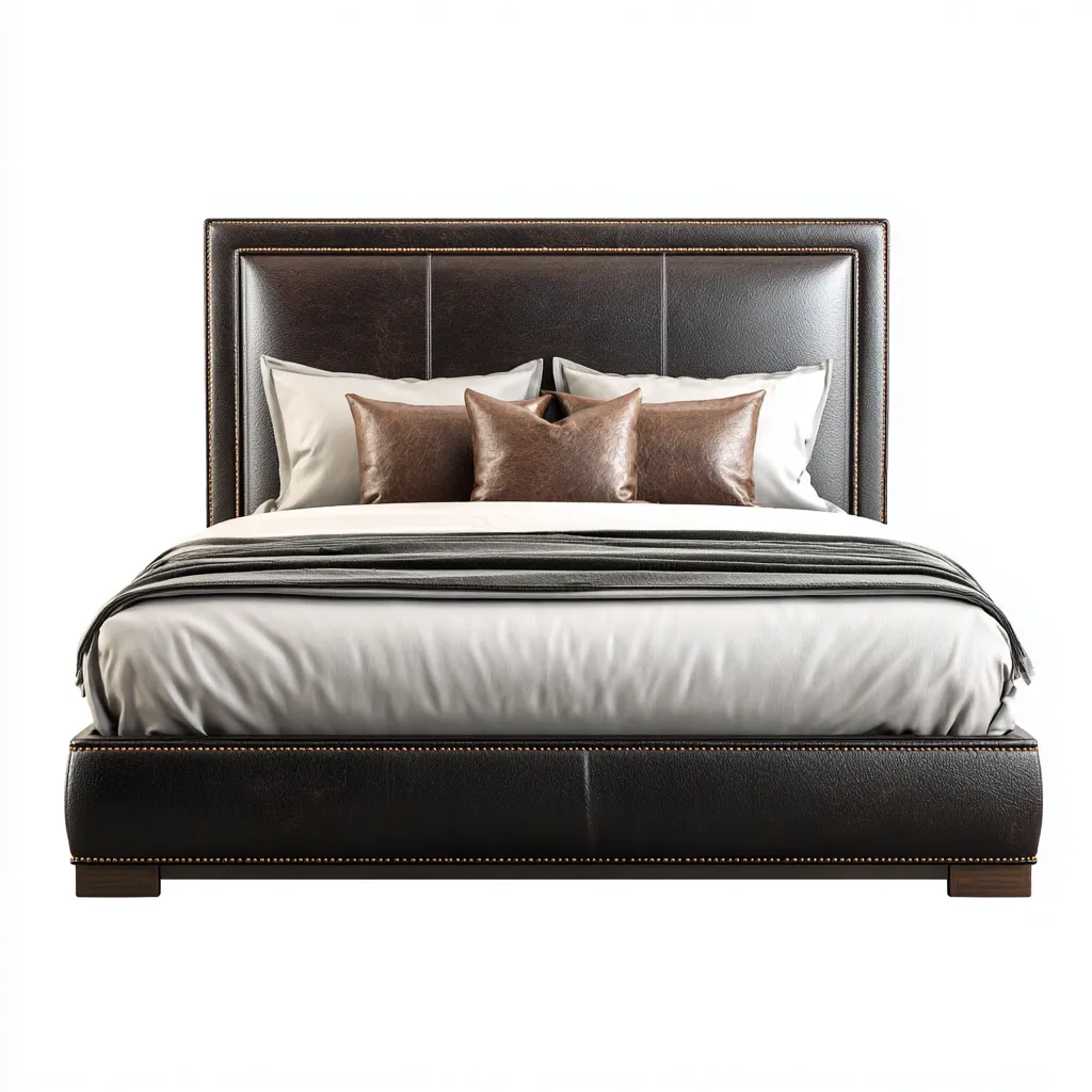 Doppelbett-Echtholz-Echtleder-200x180x110 cm-Dunkelbraun-Klassisches Design mit gepolstertem Kopfteil-Shelterovae