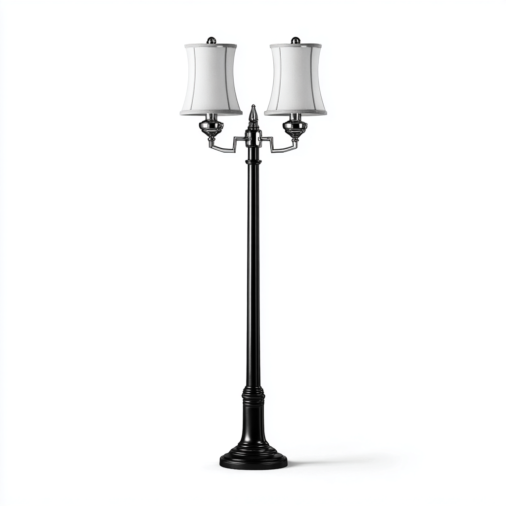 Stehlampe-Metall-Stoff-38x28x160 cm-Schwarz-Weiß-Klassisches Design-Shelterovae