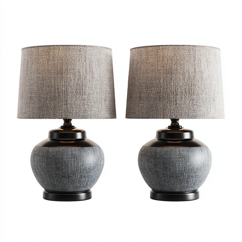 Tischlampe - Keramik-Leinen - 28x28x45 cm - Grau-Schwarz - Modernes Design-Shelterovae