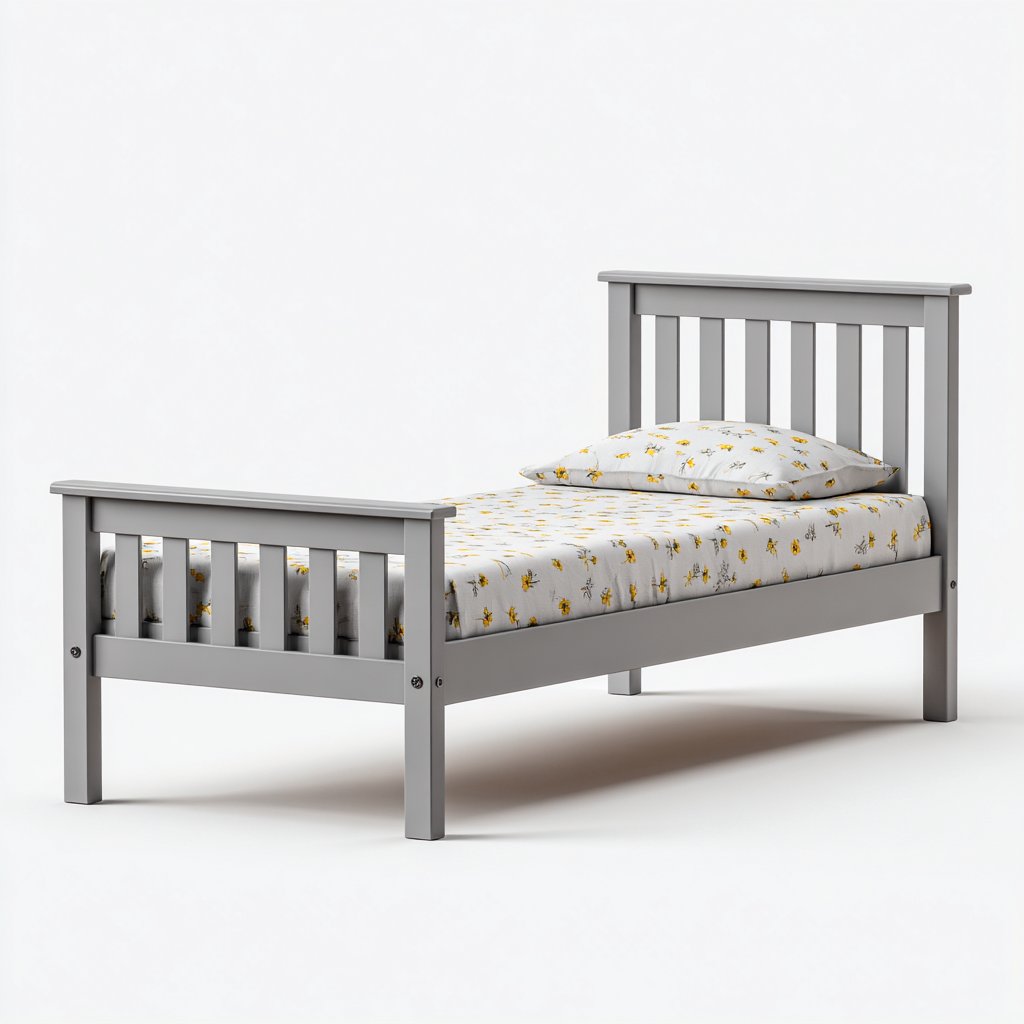 Einzelbett - Massivholz - 200x100x90 cm - Hellgrau - Klassisches Design für Schlafzimmer-Shelterovae