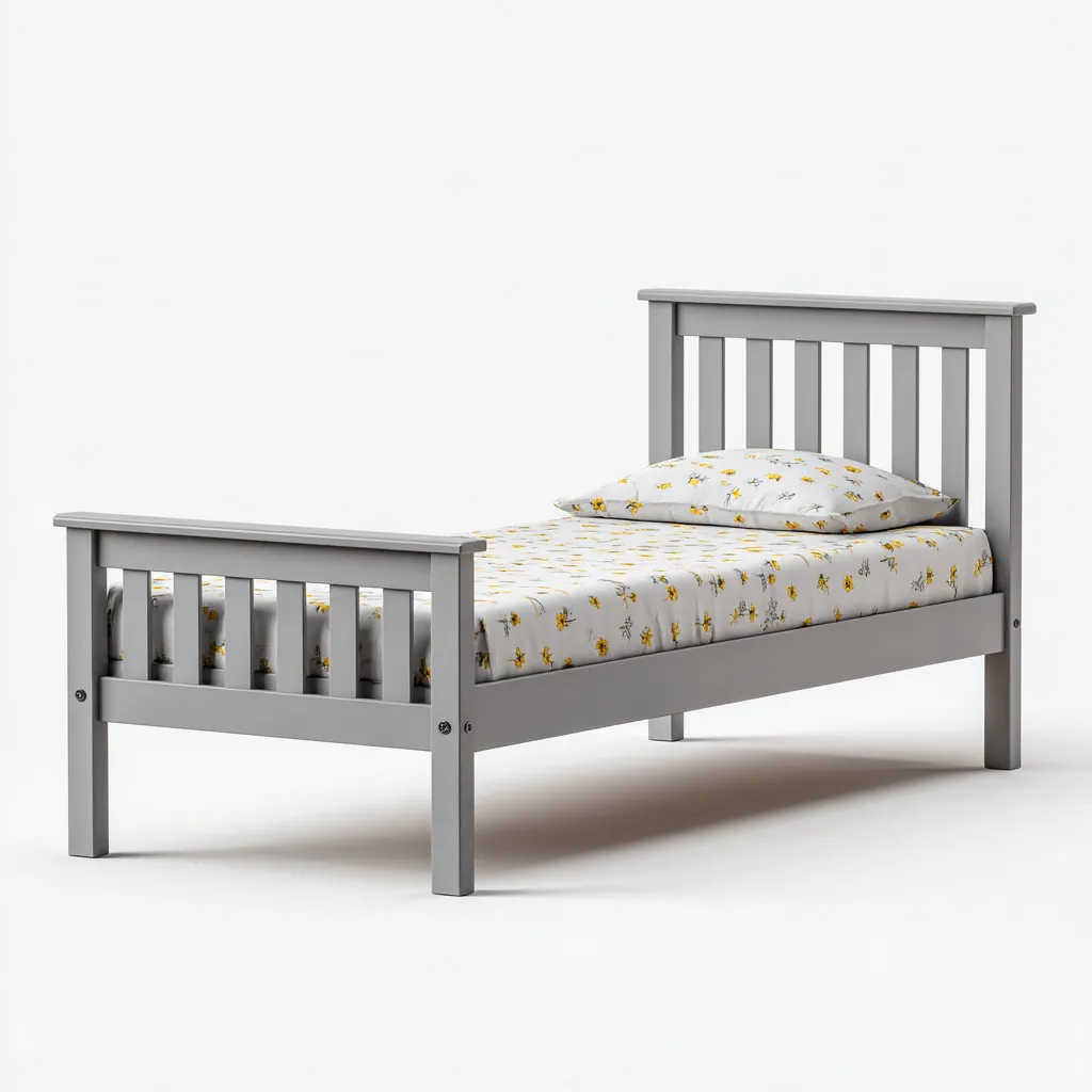 Einzelbett - Massivholz - 200x100x90 cm - Hellgrau - Klassisches Design für Schlafzimmer-Shelterovae