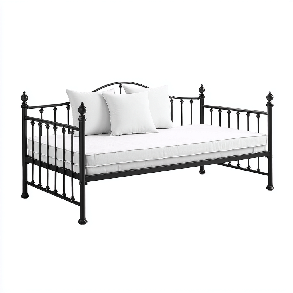 Schlafsofa-Metall-200x95x95 cm-Schwarz-Klassisches Design mit dekorativen Akzenten-Shelterovae
