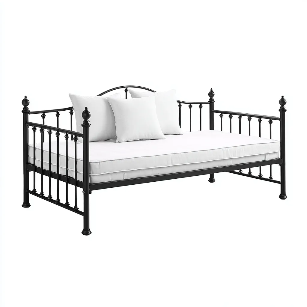 Schlafsofa-Metall-200x95x95 cm-Schwarz-Klassisches Design mit dekorativen Akzenten-Shelterovae