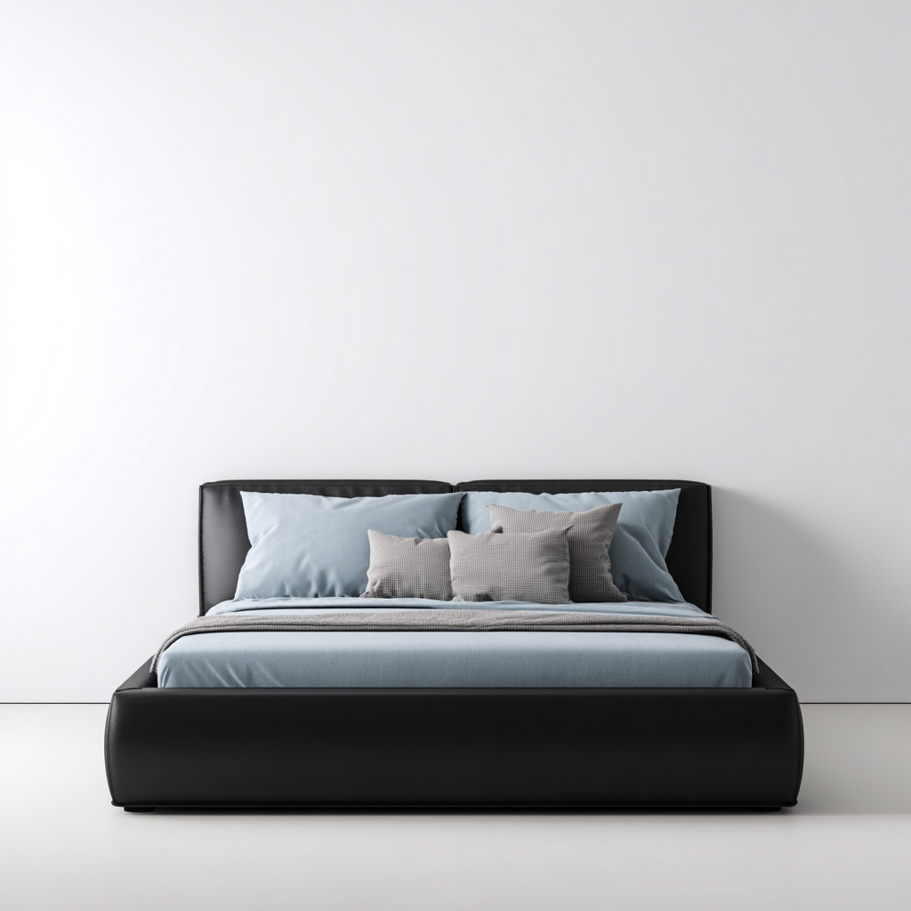 Doppelbett-Echtleder-Holz-200x180x90 cm-Schwarz-Modernes Design mit gepolstertem Kopfteil-Shelterovae