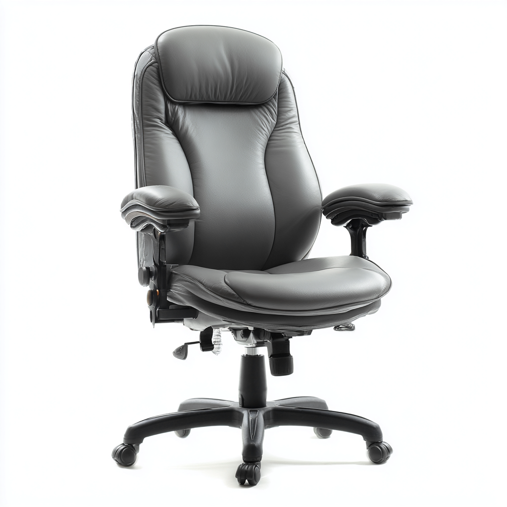 Bürostuhl - Leder-Metall - 70x75x118 cm - Grau-Schwarz - Ergonomisches Design-Shelterovae