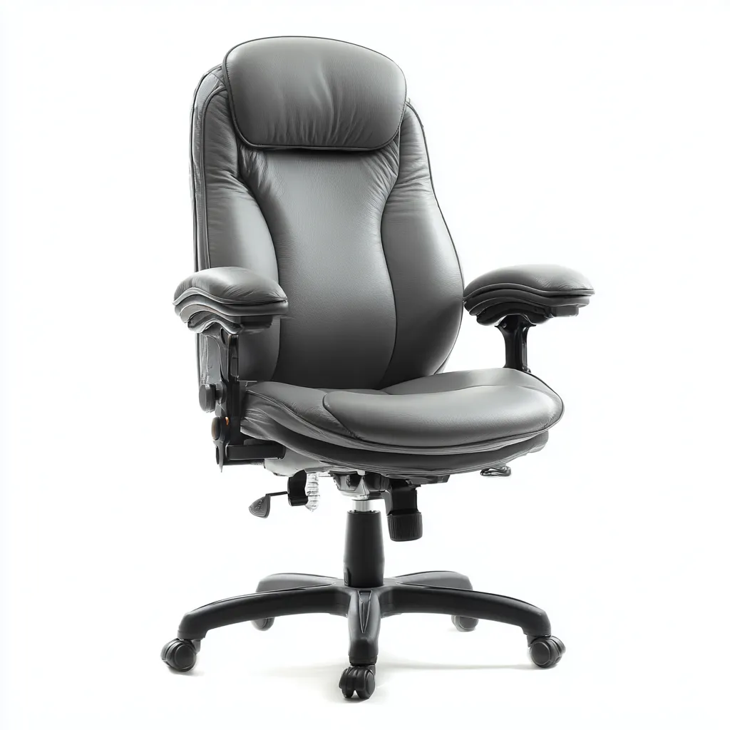 Bürostuhl - Leder-Metall - 70x75x118 cm - Grau-Schwarz - Ergonomisches Design-Shelterovae