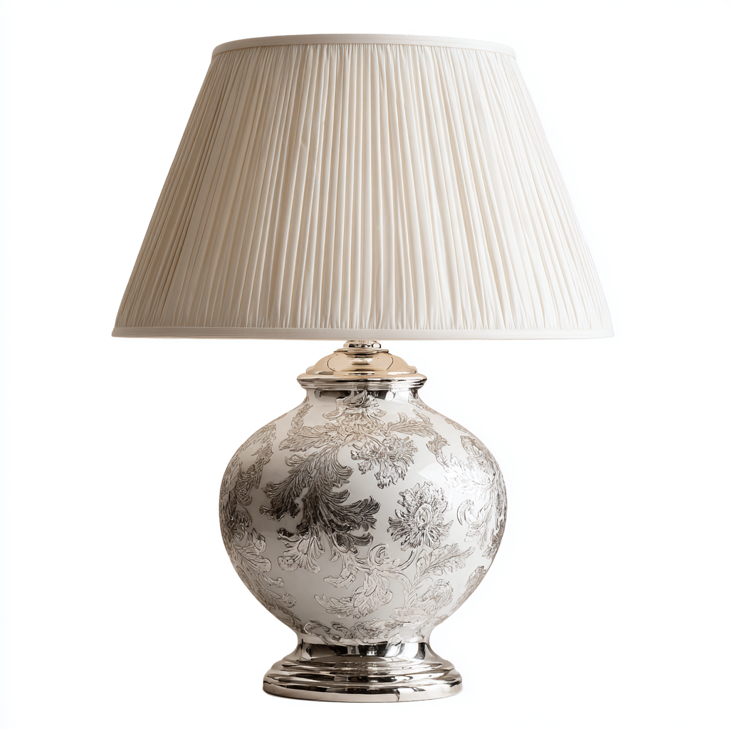 Tischlampe-Keramik-Metall-30x30x52 cm-Silber-Weiß-Klassisch Stil-Shelterovae