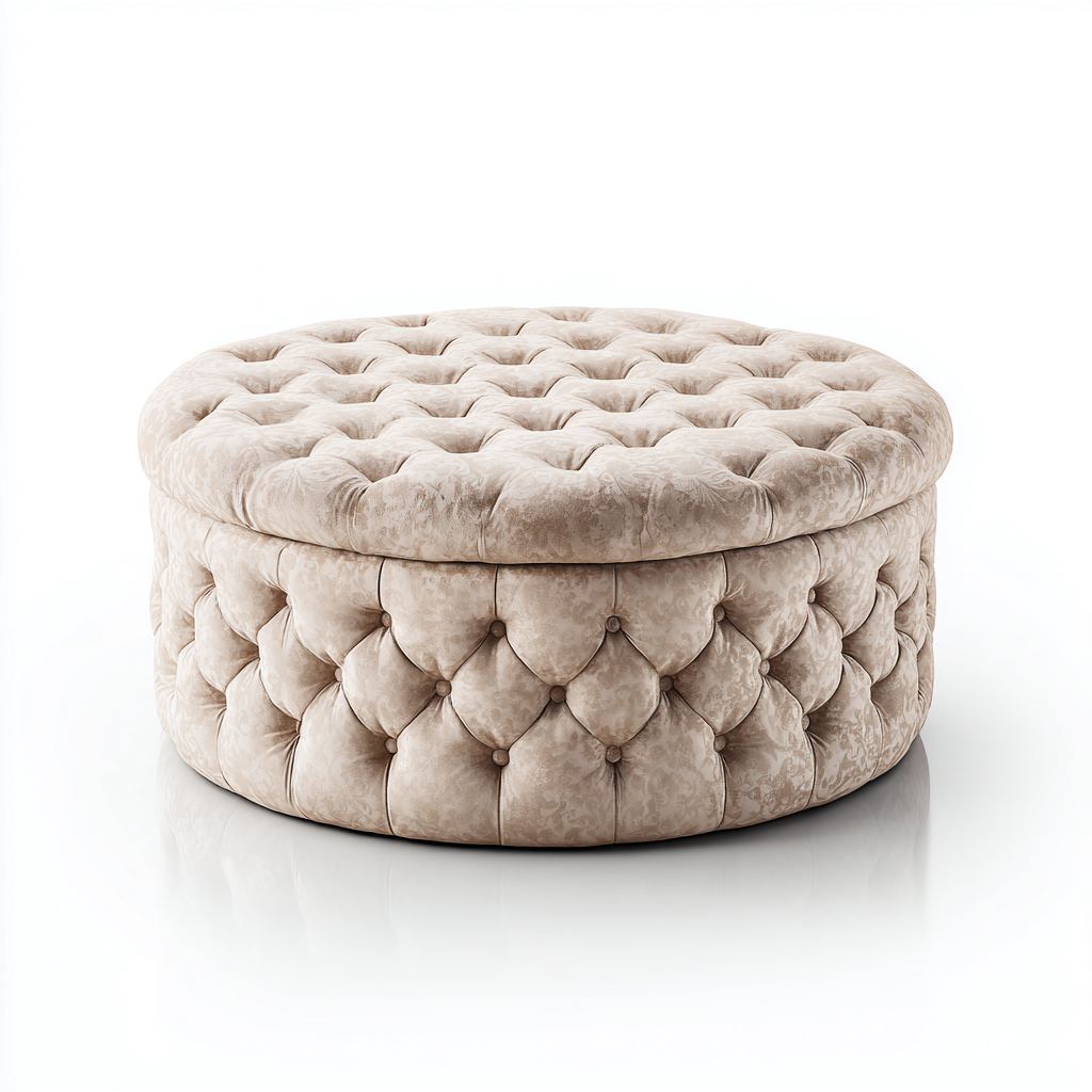 Fußhocker - Samtstoff - 85x85x43 cm - Creme - Chesterfield-Stil mit Stauraum-Shelterovae