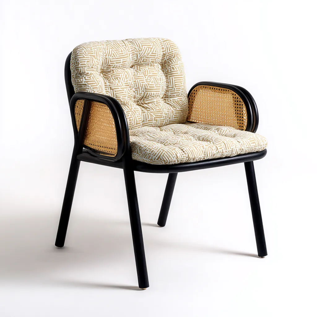 Gartenstuhl - Rattan-Holz - 58x55x78 cm - Schwarz-Natur - Skandinavisches Design-Shelterovae