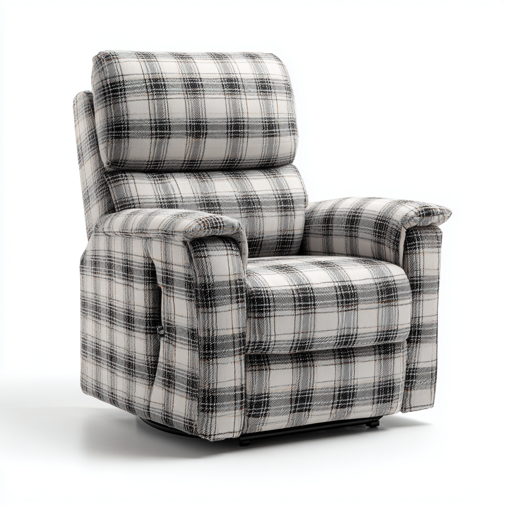 Liegesessel - Stoff - 94x98x103 cm - Grau-Weiß - Karomuster im Landhausstil mit Relaxfunktion-Shelterovae